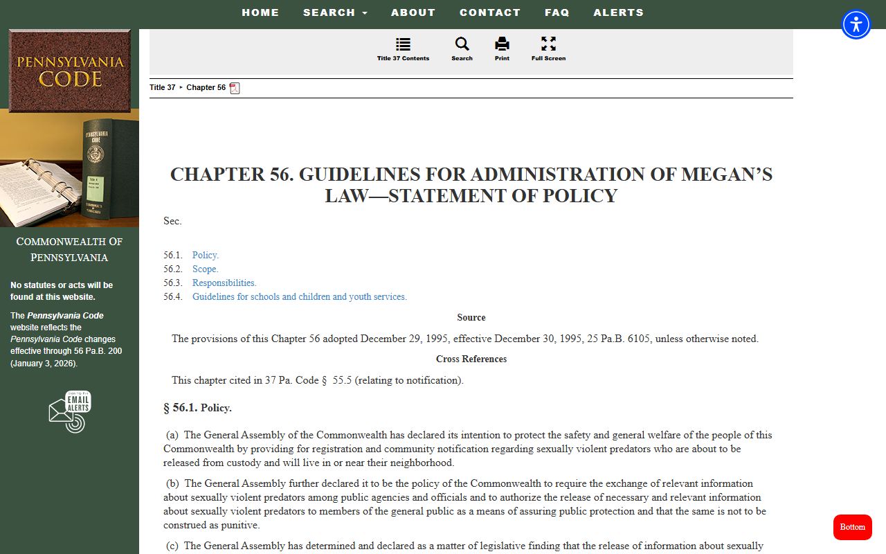 Code Regulations for Megan's Law