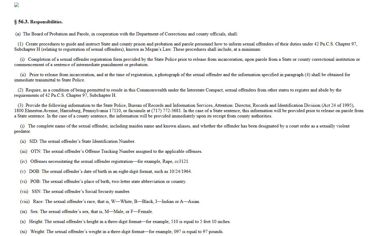 Megan's Law Administration Guidelines